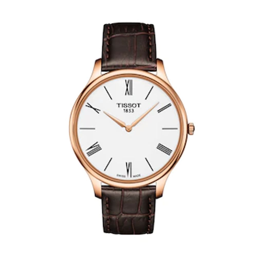 Men's Tissot Tradition Rose-Tone Strap Watch with White Dial (Model: T063.409.36.018.00)|Peoples Jewellers