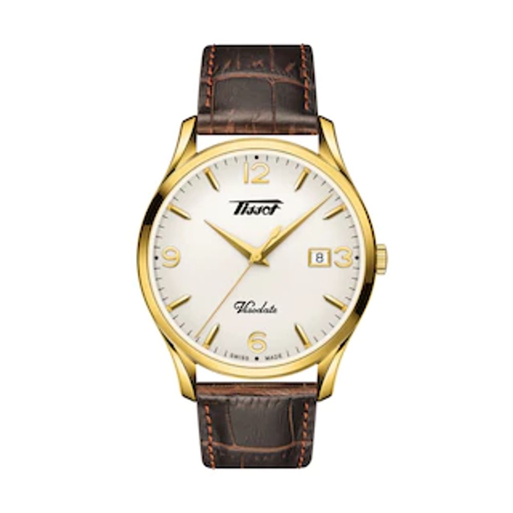 Men's Tissot Heritage Visodate Gold-Toned Strap Watch with White Dial (Model: T118.410.36.277.00)|Peoples Jewellers