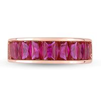 Baguette-Cut Lab-Created Ruby Band in Sterling Silver with Rose Rhodium|Peoples Jewellers