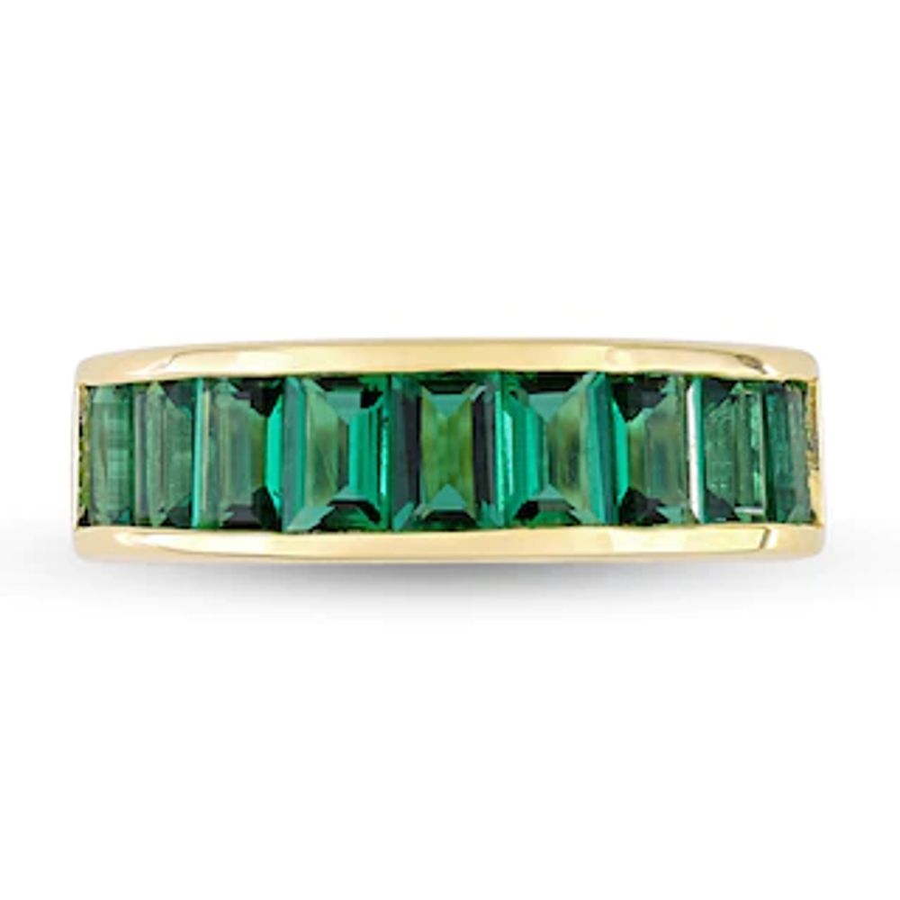 Baguette-Cut Lab-Created Emerald Band in Sterling Silver with Yellow Rhodium|Peoples Jewellers