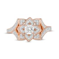 0.58 CT. T.W. Diamond Flower Frame Vintage-Style Engagement Ring in 10K Rose Gold|Peoples Jewellers