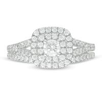 0.69 CT. T.W. Diamond Double Cushion Frame Split Shank Bridal Set in 10K White Gold|Peoples Jewellers