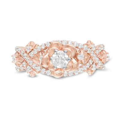 0.58 CT. T.W. Diamond Flower Frame Twist Shank Engagement Ring in 10K Rose Gold|Peoples Jewellers