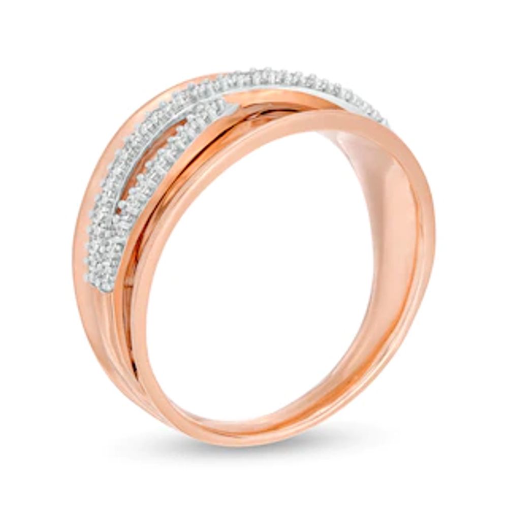 0.146 CT. T.W. Diamond Criss-Cross Concave Ring in 10K Rose Gold|Peoples Jewellers