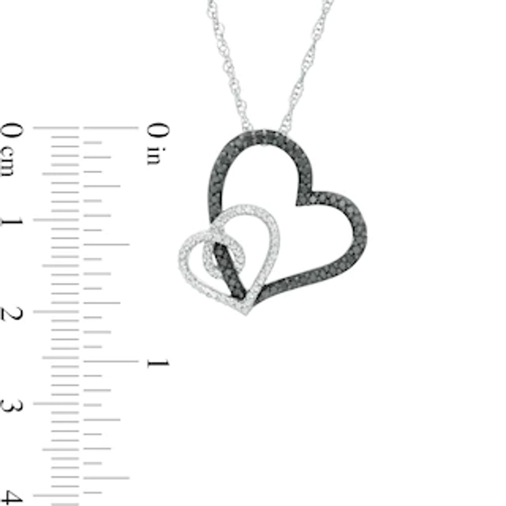 0.25 CT. T.W. Enhanced Black and White Diamond Entwined Double Heart Pendant in Sterling Silver|Peoples Jewellers