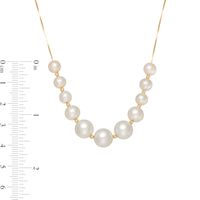 6.0-9.0mm Freshwater Cultured Pearl and Brilliance Bead Graduated Necklace in 14K Gold|Peoples Jewellers