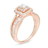 0.95 CT. T.W. Emerald-Cut Diamond Double Frame Multi-Row Engagement Ring in 14K Rose Gold|Peoples Jewellers