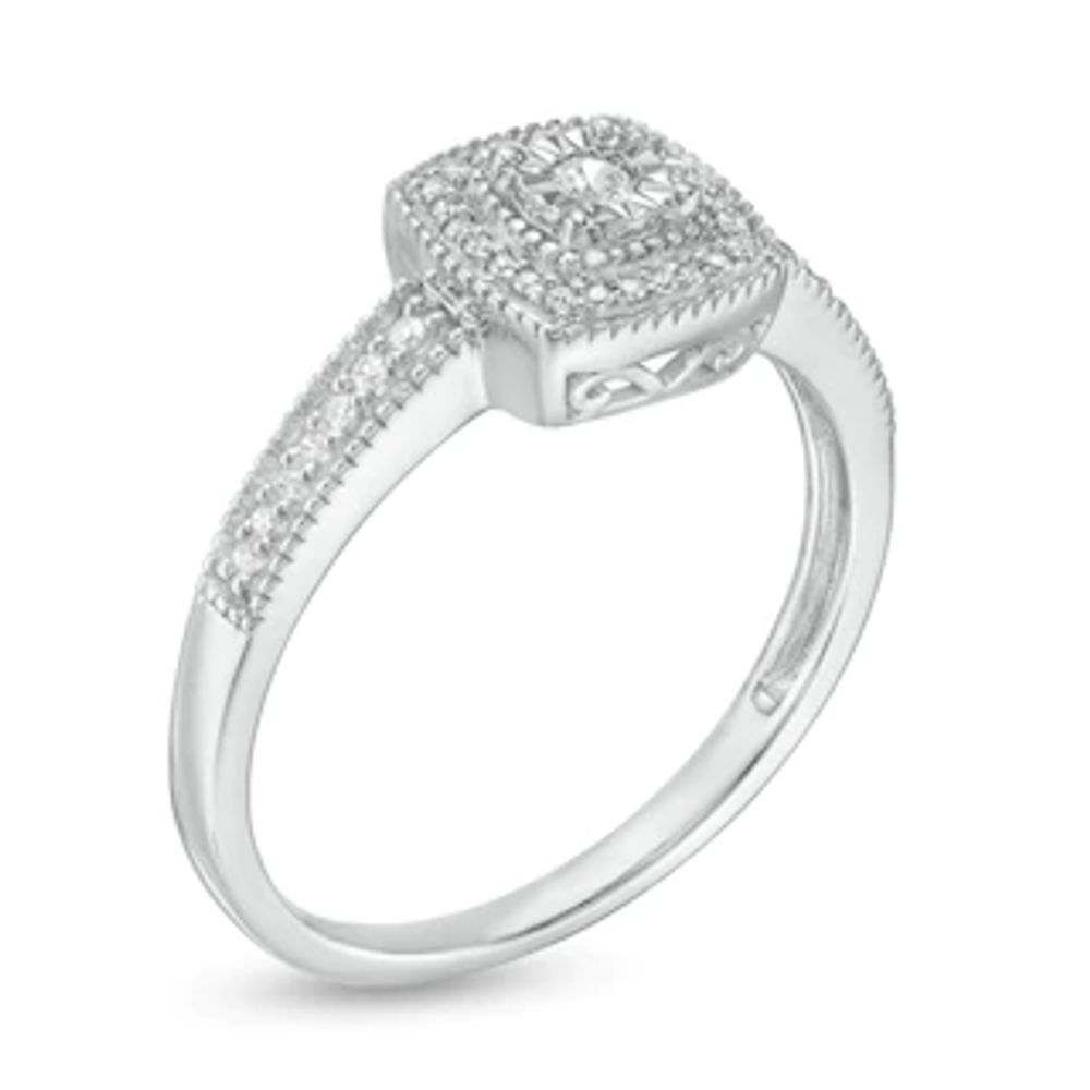 0.145 CT. T.W. Diamond Cushion Frame Vintage-Style Promise Ring in Sterling Silver|Peoples Jewellers