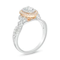 0.58 CT. T.W. Oval Diamond Double Frame Tri-Sides Engagement Ring in 14K Two-Tone Gold|Peoples Jewellers