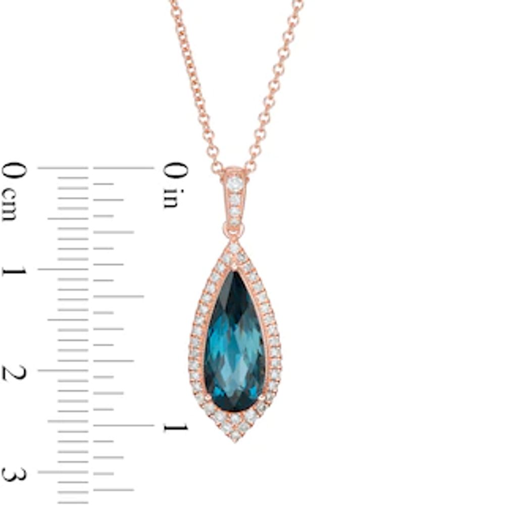 EFFY™ Collection Elongated Pear-Shaped London Blue Topaz and 0.21 CT. T.W. Diamond Teardrop Pendant in 14K Rose Gold|Peoples Jewellers