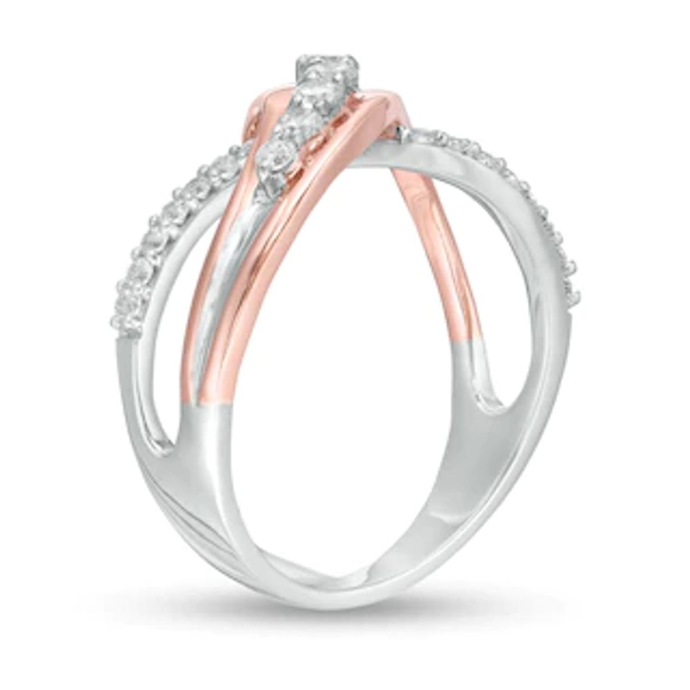 0.29 CT. T.W. Diamond Crossover Ring in Sterling Silver and 10K Rose Gold|Peoples Jewellers