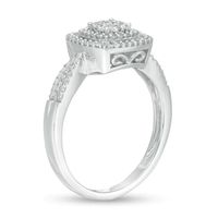 0.18 CT. T.W. Diamond Triple Cushion Frame Split Shank Promise Ring in Sterling Silver|Peoples Jewellers