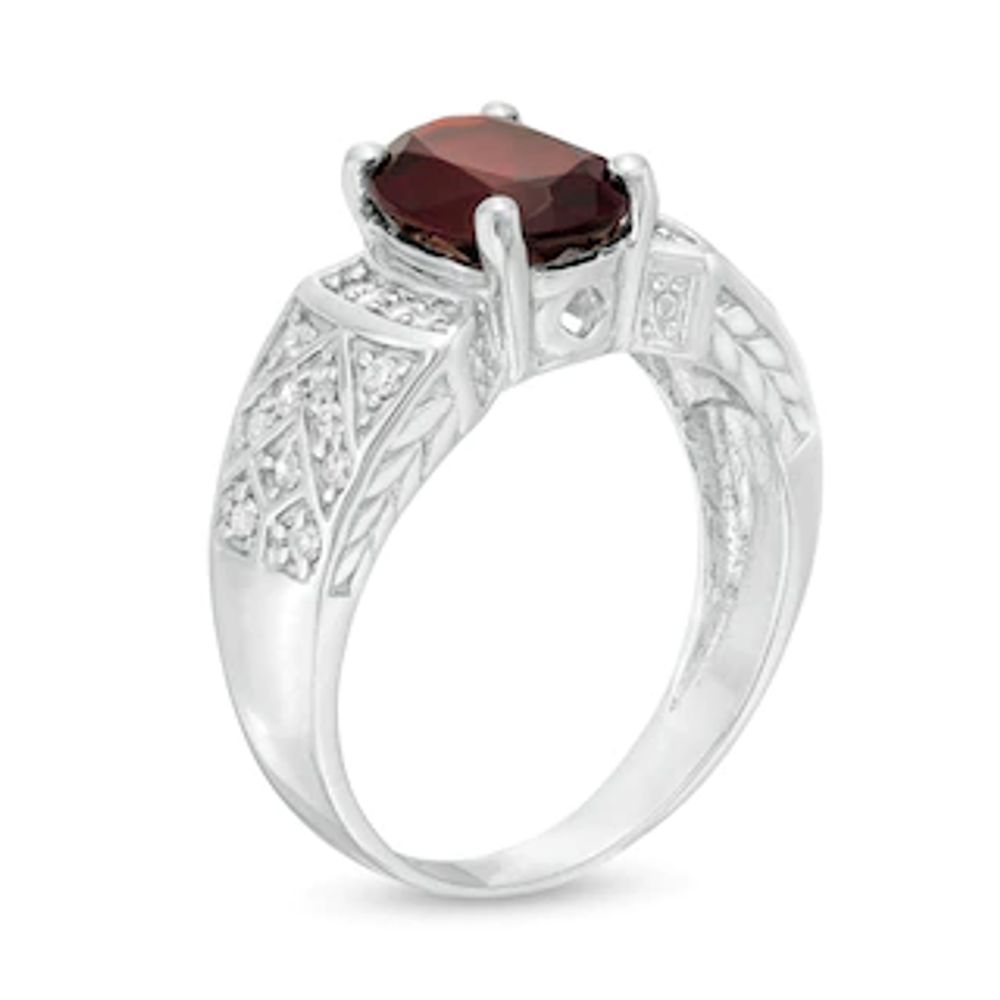 Oval Garnet and Lab-Created White Sapphire Celtic Pattern Ring in Sterling Silver|Peoples Jewellers