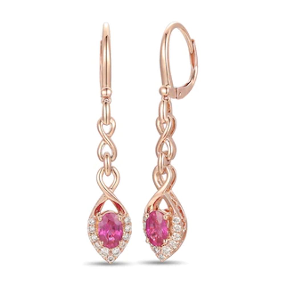 Le Vian® Oval Passion Ruby™ and Crème Brûlée Diamonds™ 0.24 CT. T.W. Diamond Drop Earrings in 14K Strawberry Gold™|Peoples Jewellers