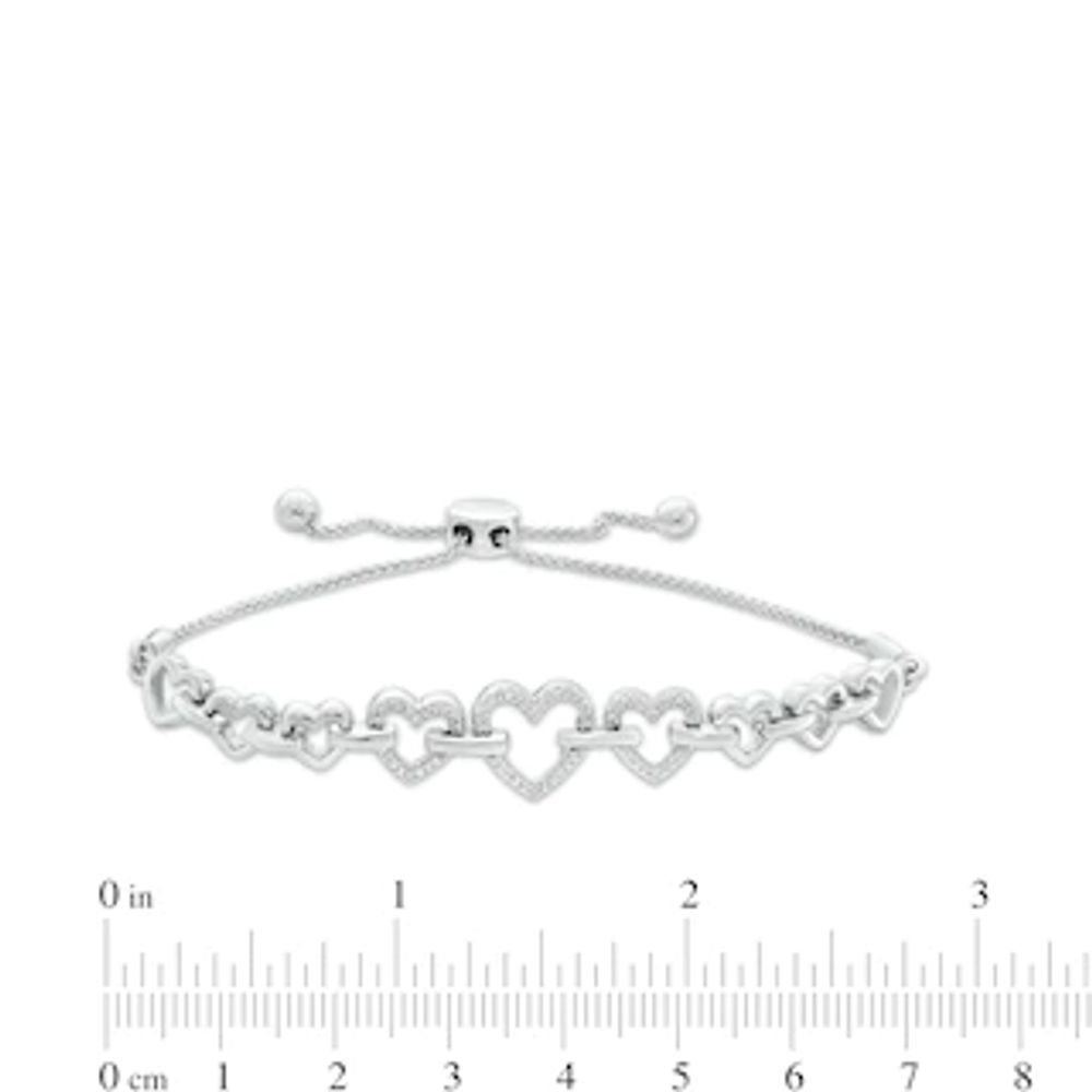 0.04 CT. T.W. Diamond Alternating Heart Link Bolo Bracelet in Sterling Silver - 9.5"|Peoples Jewellers