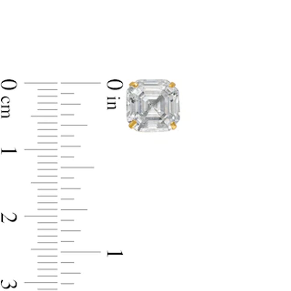 Asscher-Cut Cubic Zirconia Solitaire Stud Earrings in 10K Gold|Peoples Jewellers