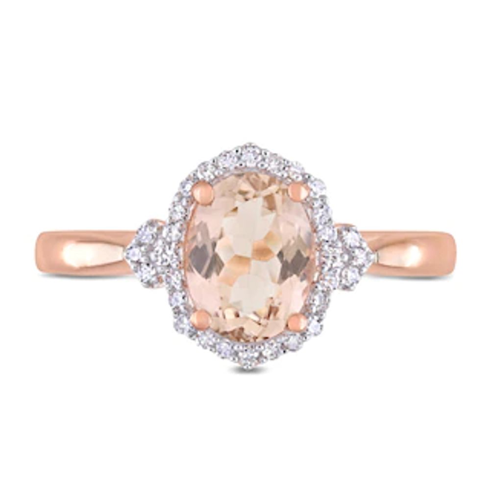 Oval Morganite and 0.13 CT. T.W. Diamond Frame Vintage-Style Ring in 10K Rose Gold|Peoples Jewellers