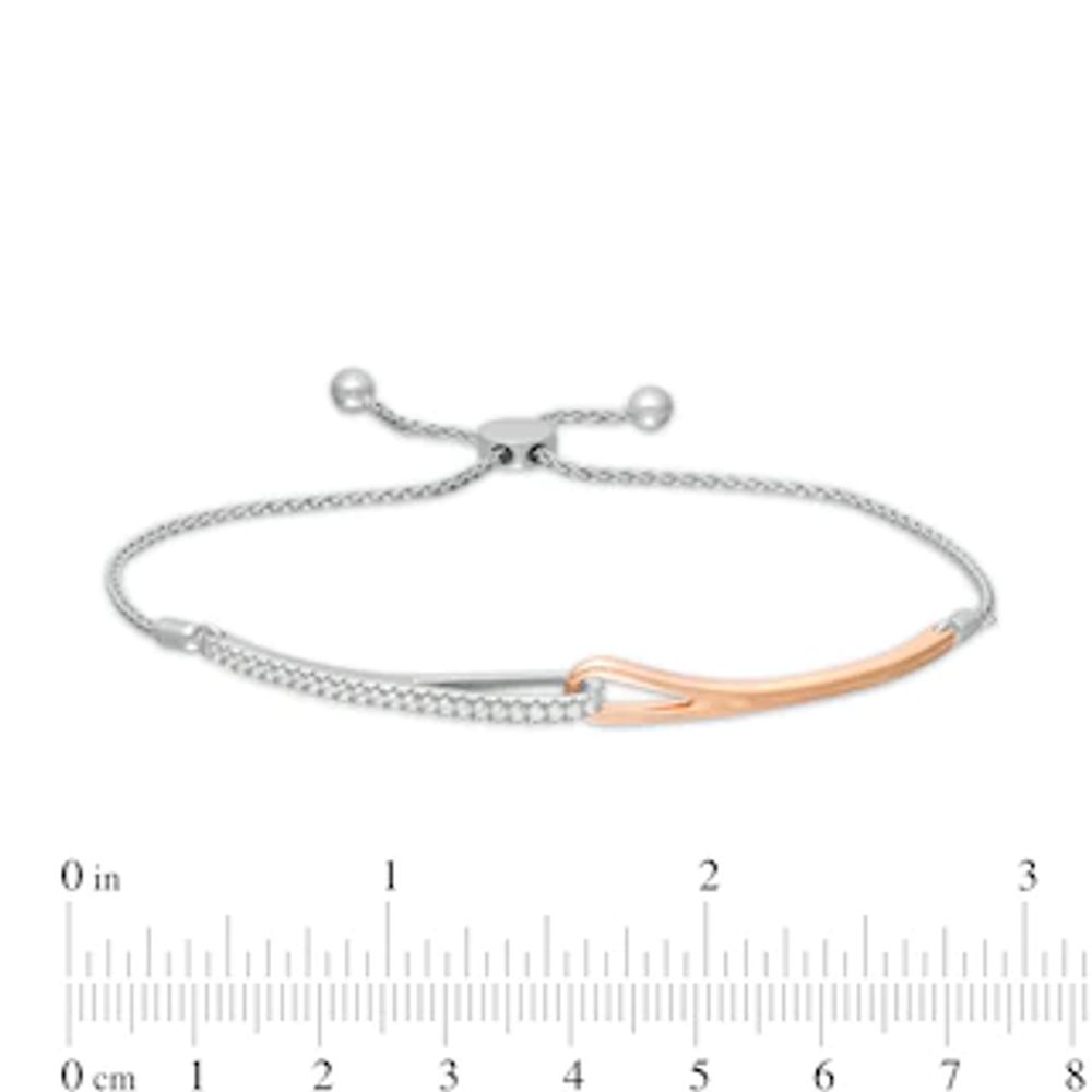 Love + Be Loved 0.23 CT. T.W. Diamond Loop Bolo Bracelet in Sterling Silver and 10K Rose Gold - 9.5"|Peoples Jewellers