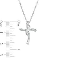 0.145 CT. T.W. Diamond Past Present Future® Curved Cross Pendant in 10K White Gold|Peoples Jewellers