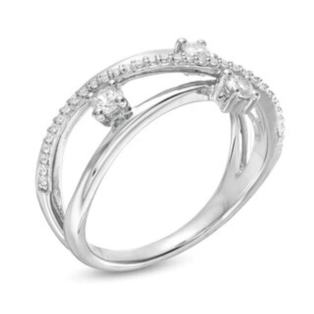 0.29 CT.T.W. Past Present Future® Diamond Crossover Ring in 10K White Gold|Peoples Jewellers