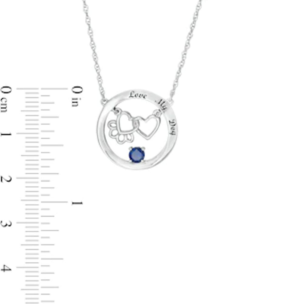 Simulated Birthstone Interlocking Paw Print and Heart Circle Necklace in Sterling Silver (1 Stone and Line)|Peoples Jewellers