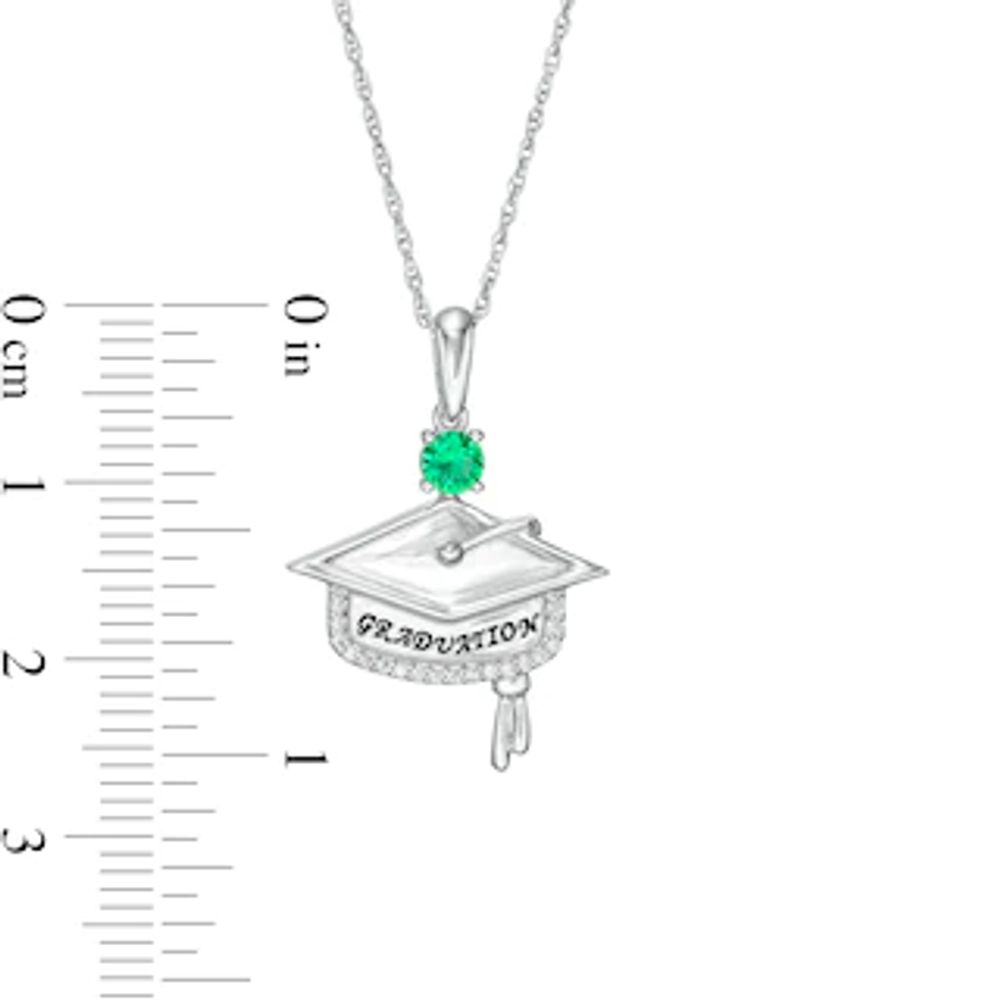 Simulated Birthstone and 1/20 CT. T.W. Diamond Engravable Graduation Cap Pendant in Sterling Silver (1 Stone and Line)|Peoples Jewellers