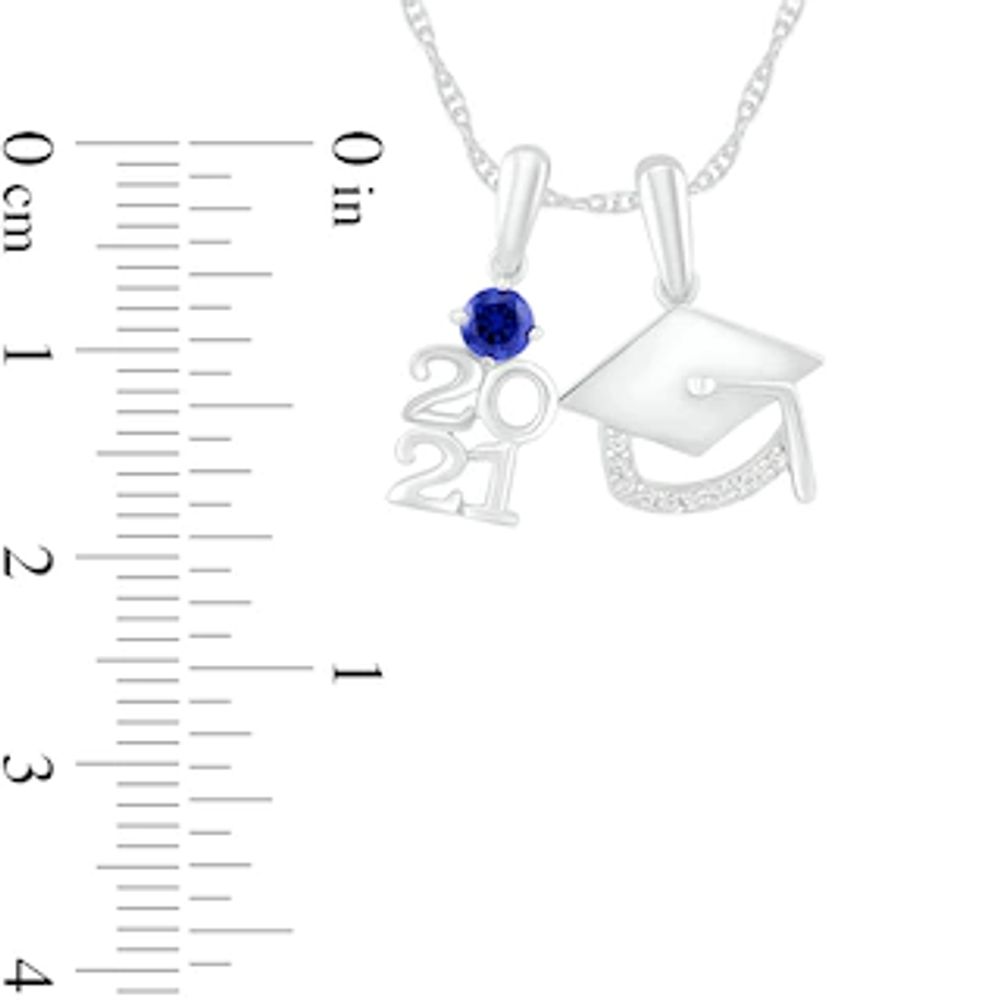 Simulated Birthstone and Diamond Accent Graduation Cap Class Year Charm Pendant in Sterling Silver (1 Stone and Year)|Peoples Jewellers