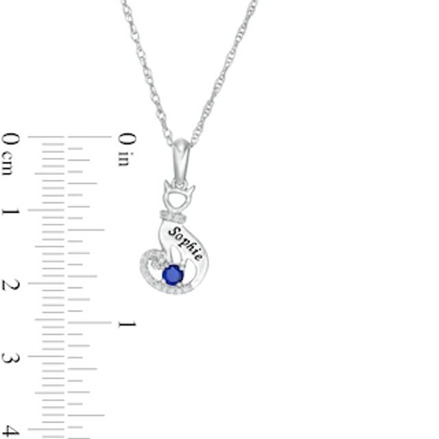 3.0mm Simulated Birthstone and 1/20 CT. T.W. Diamond Engravable Cat Pendant in Sterling Silver (1 Stone and Line)|Peoples Jewellers