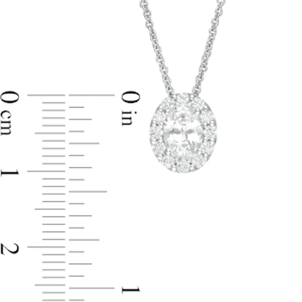 CT. T.W. Certified Oval Diamond Frame Pendant in 14K White Gold (I/SI2)|Peoples Jewellers