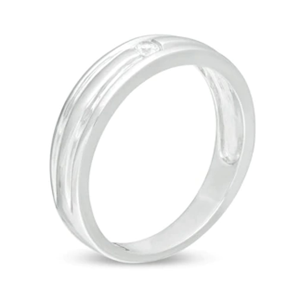 Men's 0.04 CT. Diamond Solitaire Groove Wedding Band in Sterling Silver|Peoples Jewellers