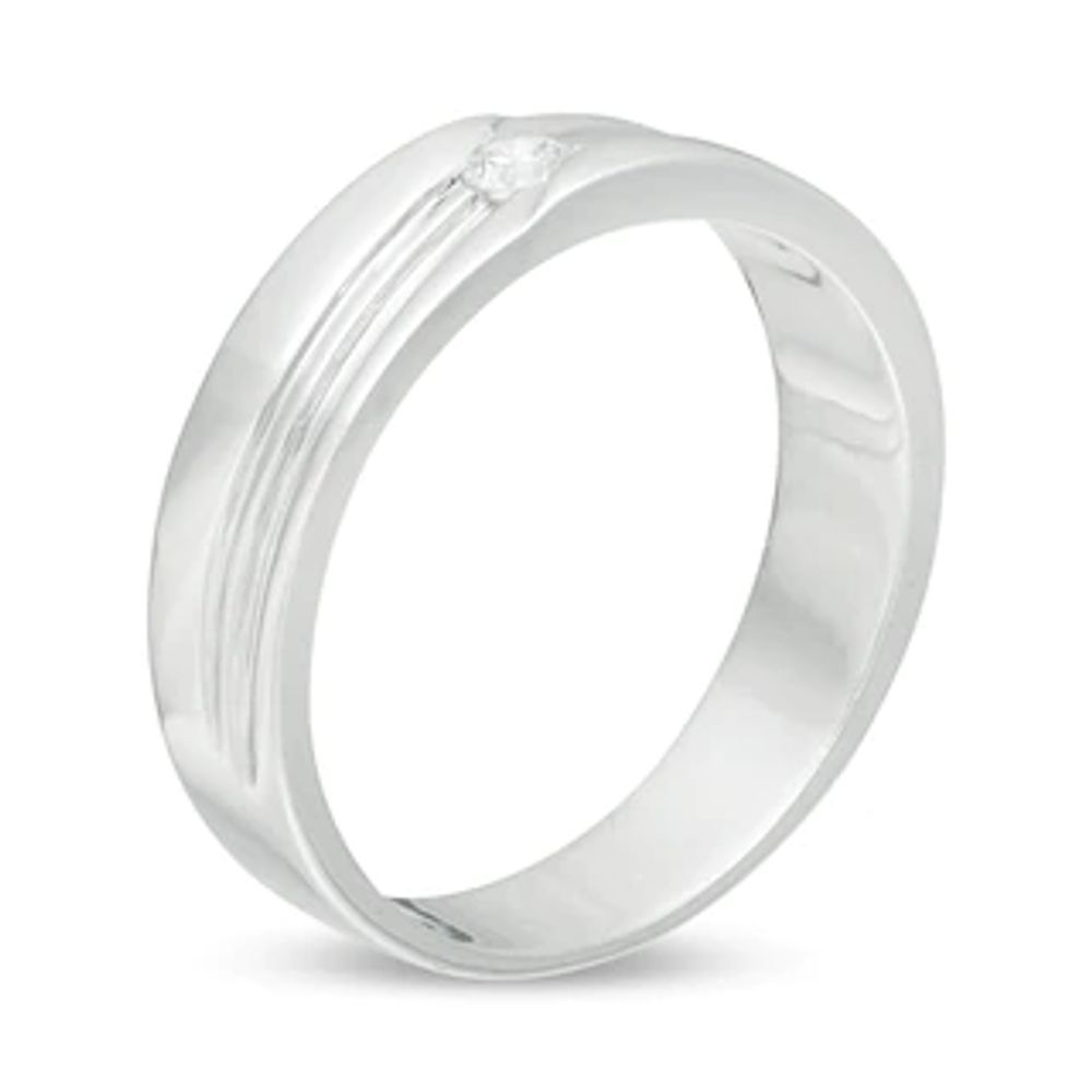 Men's 0.085 CT. Diamond Solitaire Groove Bypass Wedding Band in Sterling Silver|Peoples Jewellers
