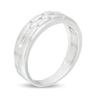 Men's 0.18 CT. T.W. Diamond Three Stone Groove Wedding Band in 10K White Gold|Peoples Jewellers