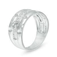 Men's 0.23 CT. T.W. Diamond Trio Station Brick Pattern Wedding Band in 10K White Gold|Peoples Jewellers
