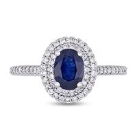 Oval Blue Sapphire and 0.32 CT. T.W. Diamond Double Frame Ring in 14K White Gold|Peoples Jewellers