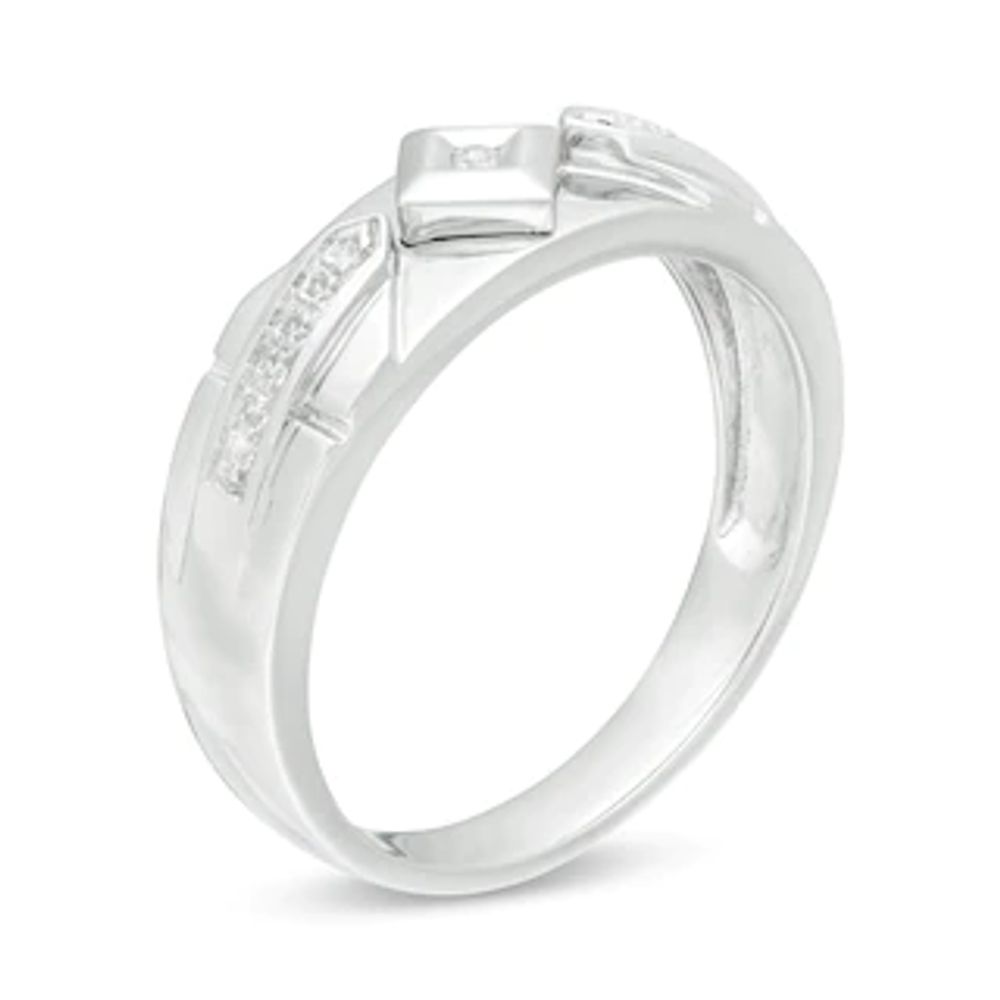 Men's 0.085 CT. T.W. Diamond Geometric Wedding Band in Sterling Silver|Peoples Jewellers