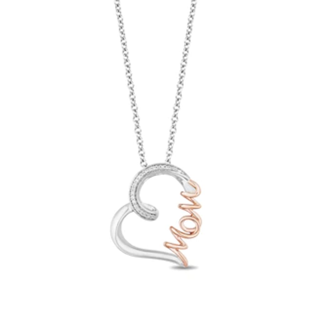 Hallmark Diamonds Family 0.04 CT. T.W. Diamond "MOM" Tilted Heart Pendant in Sterling Silver and 10K Rose Gold|Peoples Jewellers