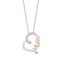 Hallmark Diamonds Family 0.04 CT. T.W. Diamond "MOM" Tilted Heart Pendant in Sterling Silver and 10K Rose Gold|Peoples Jewellers