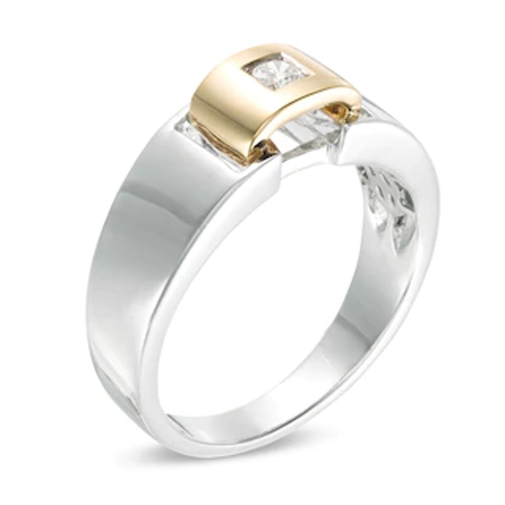 Men's 0.115 CT. Diamond Solitaire Buckle Ring in Sterling Silver with 10K Gold|Peoples Jewellers