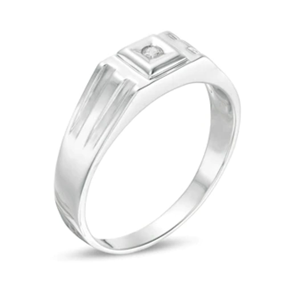 Men's Diamond Accent Solitaire Square Top Groove Ring in Sterling Silver|Peoples Jewellers