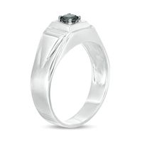 Men's 0.23 CT. Black Diamond Solitaire Square Top Signet Ring in Sterling Silver|Peoples Jewellers