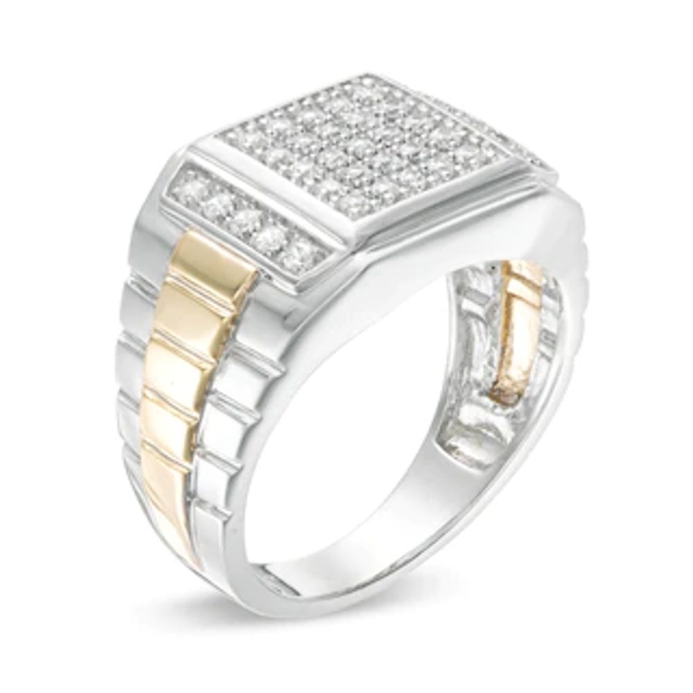 Men's 0.45 CT. T.W. Square Composite Diamond Ribbed Shank Ring in Sterling Silver with 10K Gold|Peoples Jewellers