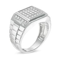 Men's 0.45 CT. T.W. Square Composite Diamond Ribbed Shank Ring in Sterling Silver|Peoples Jewellers