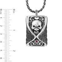 Enchanted Disney Men's Ruby and 0.115 CT. T.W. Enhanced Black Diamond Skull Dog Tag Pendant in Sterling Silver - 22"|Peoples Jewellers