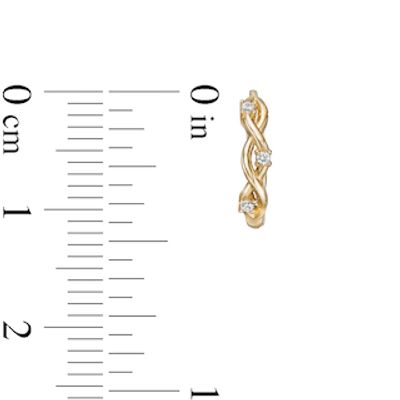 Cubic Zirconia Three Stone Twisted Loose Braid Huggie Hoop Earrings in 14K Gold|Peoples Jewellers