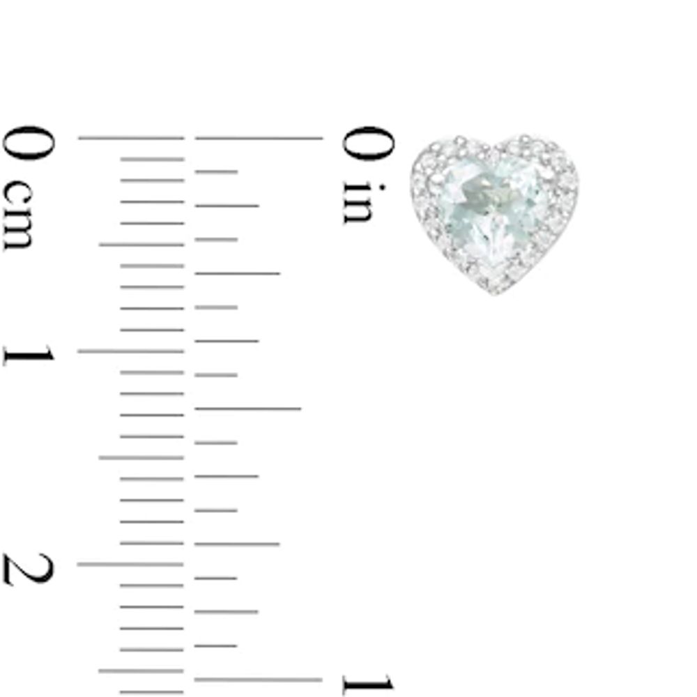 5.0mm Aquamarine and 0.12 CT. T.W. Diamond Frame Heart Stud Earrings in 10K White Gold|Peoples Jewellers