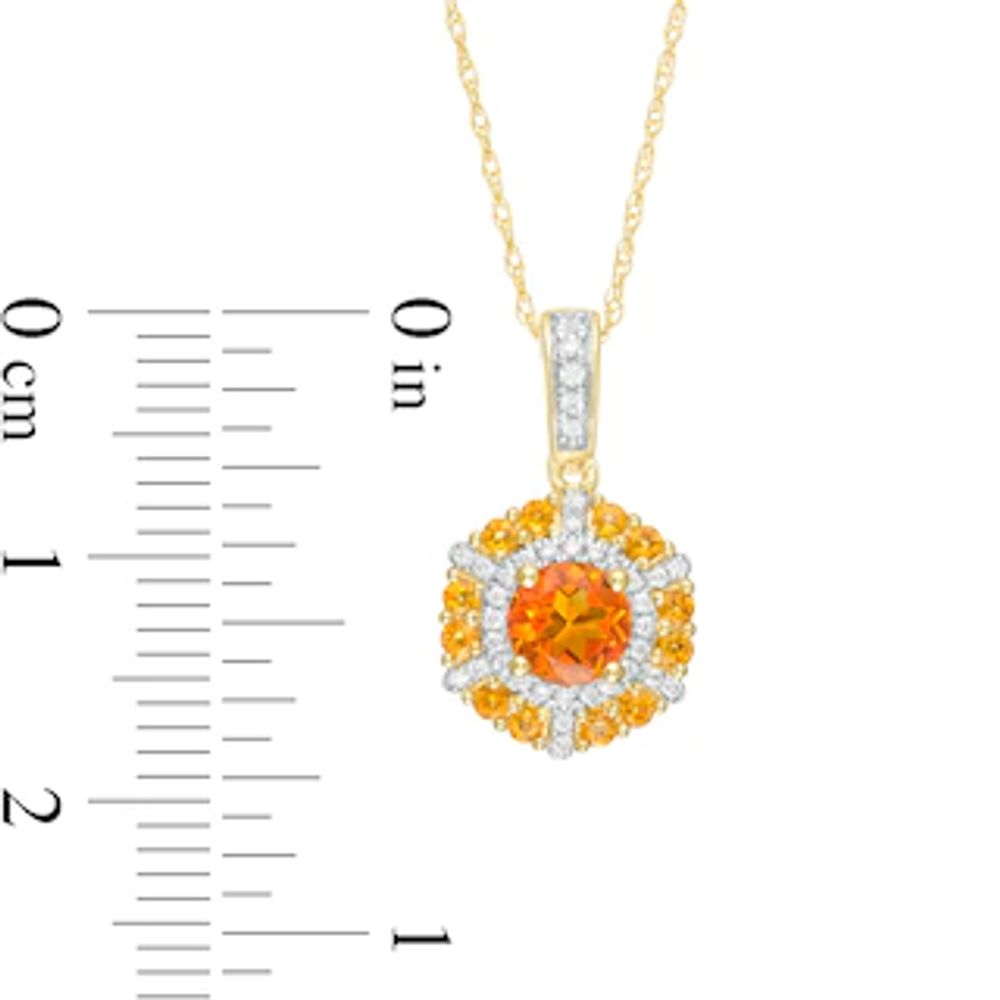 5.0mm Citrine and 0.10 CT. T.W. Diamond Octagonal Frame Pendant in 10K Gold|Peoples Jewellers