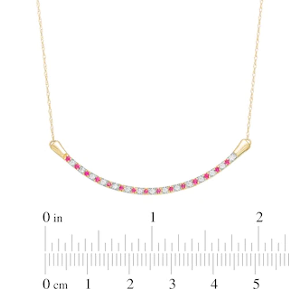 Alternating Ruby and 0.13 CT. T.W. Diamond Curved Bar Necklace in 10K Gold|Peoples Jewellers