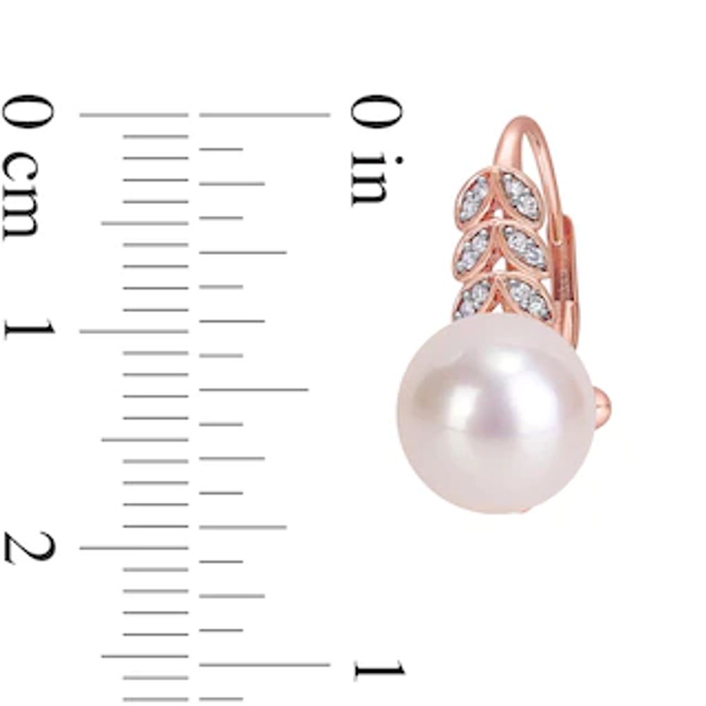 9.0-9.5mm Freshwater Cultured Pearl and 0.15 CT. T.W. Diamond Laurel Drop Earrings in 10K Rose Gold|Peoples Jewellers