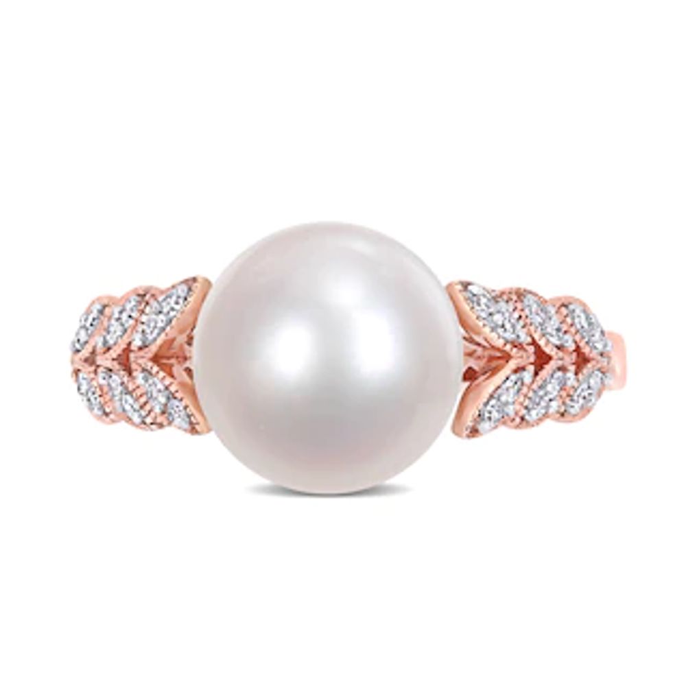 9.5-10.0mm Freshwater Cultured Pearl and 0.15 CT. T.W. Diamond Laurel Shank Ring in 10K Rose Gold|Peoples Jewellers