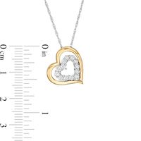 Diamond Accent Tilted Double Heart Pendant in Sterling Silver and 10K Gold|Peoples Jewellers